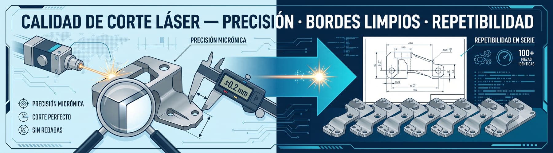 Calidad del corte láser: precisión micrónica, bordes limpios sin rebabas y repetibilidad pieza a pieza en producción en serie.